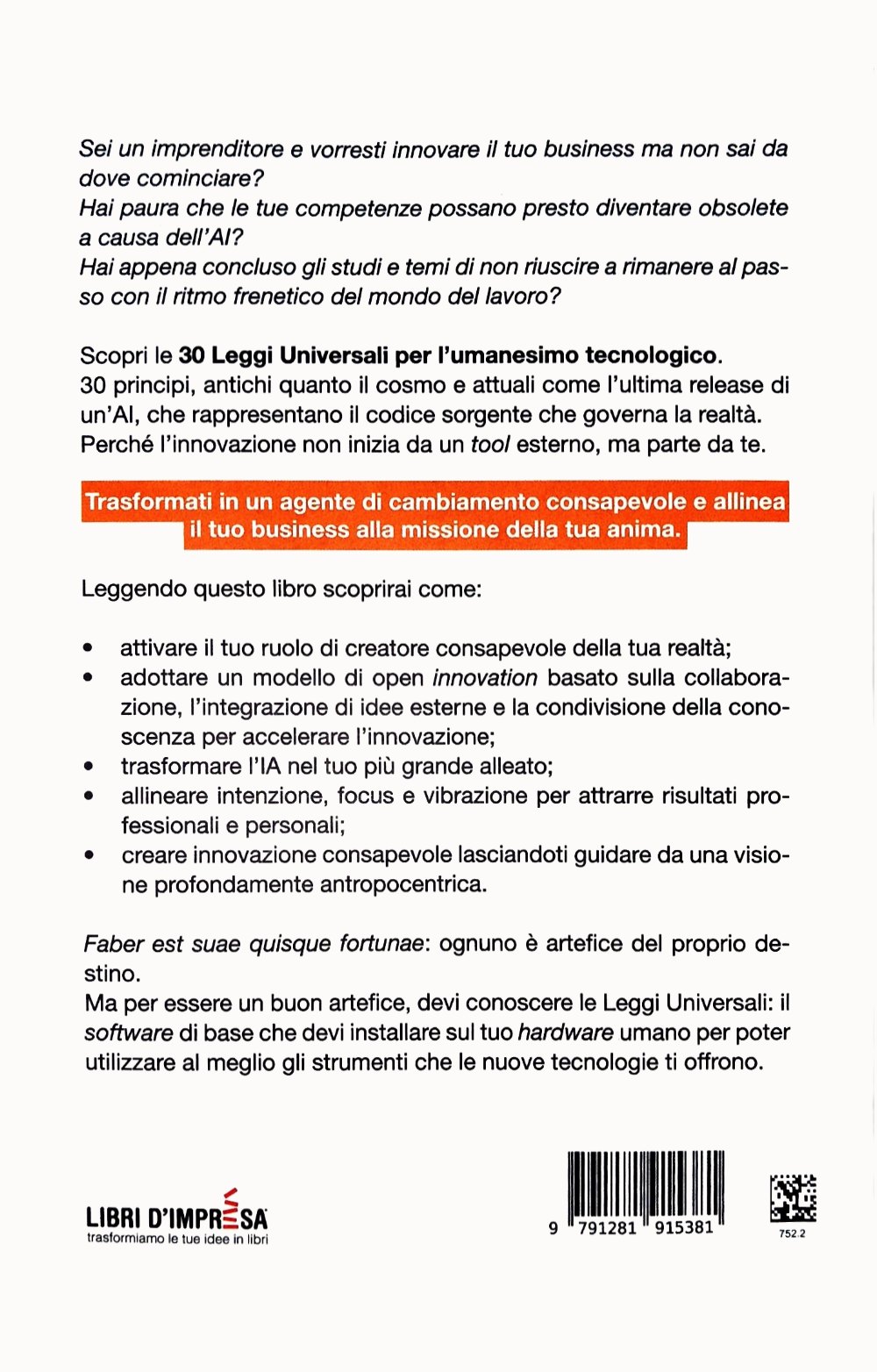 Quarta di copertina di AntropoTech con la sinossi e i cinque temi del libro